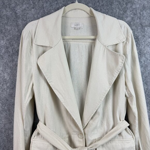 LOFT Outlet Women’s S Beige Linen‎ Blend Belted Jacket Lightweight Blazer - Picture 2 of 9